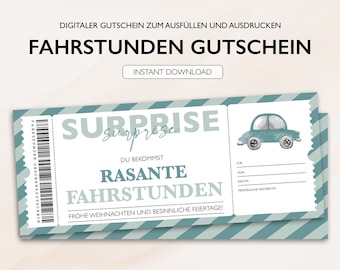 Personalisierter Gutschein Fahrstunden Ticket PDF Download Weihnachten Fahrschule Gutscheinkarte Gutscheine Zum Ausdrucken Zum Ausfüllen