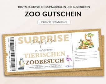 Personalisierter Gutschein Zoo Ticket PDF Download Zoogutschein Gutscheinkarte Bearbeitbare Gutscheine Zum Ausdrucken Und Zum Ausfüllen