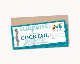 Personalisierter Gutschein Cocktail Ticket PDF Download Cocktail Kurs Bearbeitbare Gutscheine Zum Ausdrucken Zum Ausfüllen