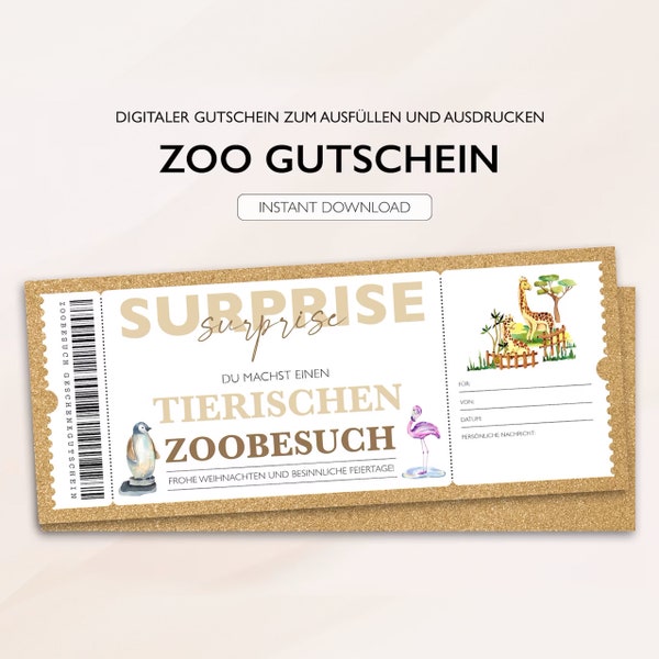 Personalisierter Gutschein Zoo Ticket PDF Download Weihnachten Zoogutschein Gutscheinkarte Gutscheine Zum Ausdrucken Und Zum Ausfüllen