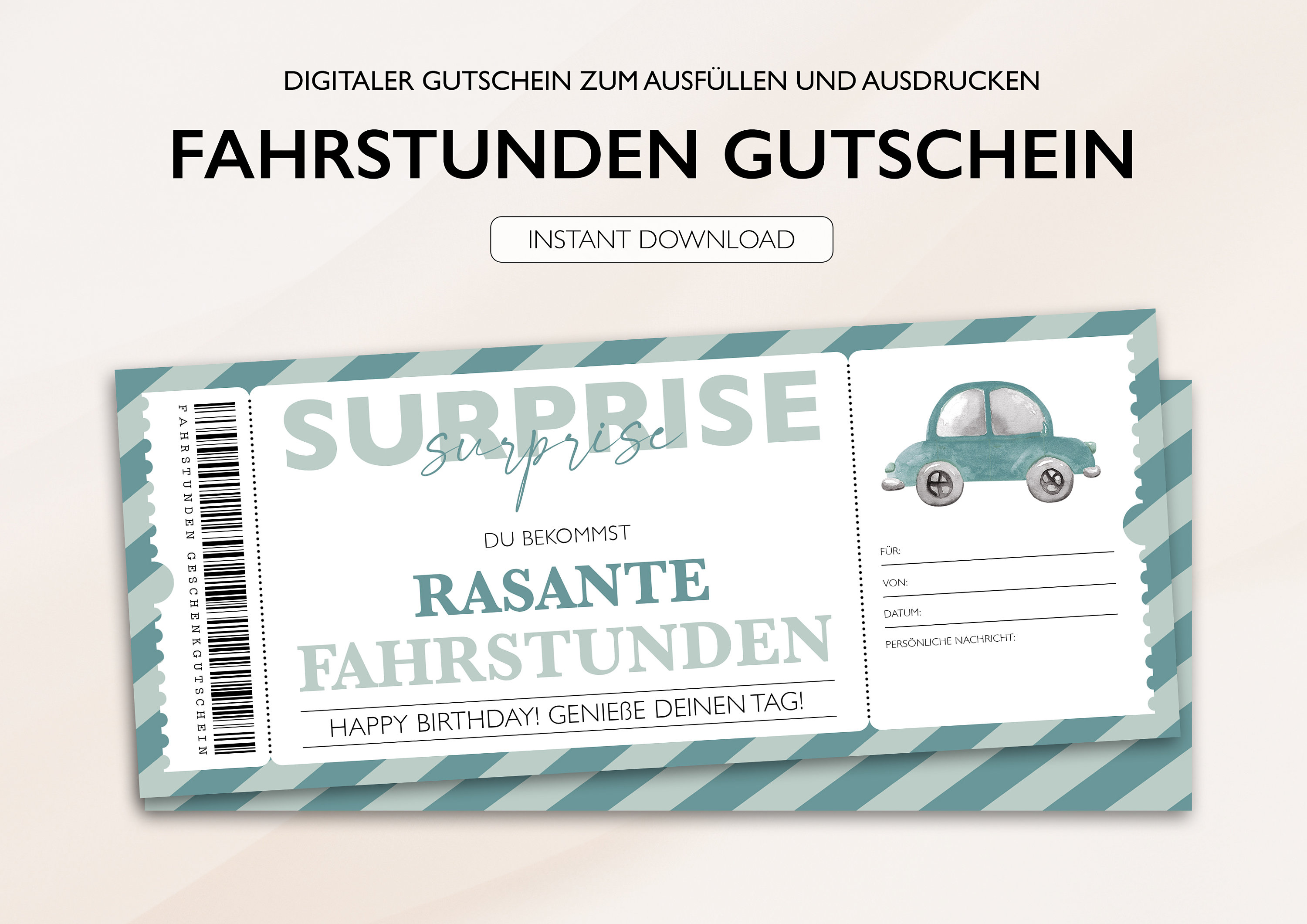 Personalisierter Gutschein Fahrstunden Ticket PDF Download Fahrschule  Gutscheinkarte Bearbeitbare Gutscheine Zum Ausdrucken Zum Ausfüllen -  .de