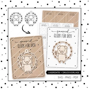 Fichier laser cochon porte-bonheur SVG avec modèle d’impression modèle PDF pour l’impression de carte-cadeau grande chance avec licence commerciale 863