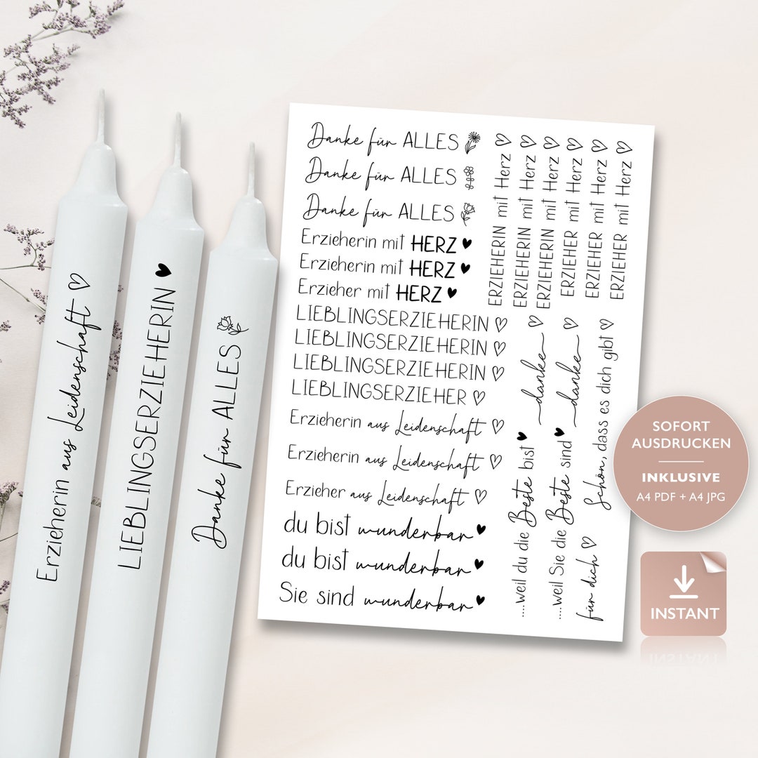 Kerzentattoos Erzieherin Kindergarten Sprüche PDF Kerzen