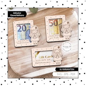 Laser file money gift SVG baptism confirmation communion money holder gift card girl laser cut digital download 990