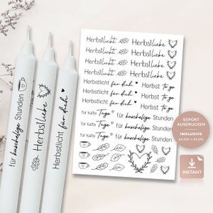 Candle tattoos autumn | PDF template for candles water slide film I autumn light candle stickers | candle decorating gift | to print