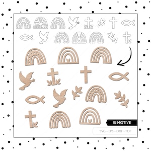 Fichier laser scatter décoration baptême décoration confirmation SVG EPS DXF communion confettis 15 motifs laser découpé téléchargement numérique 408