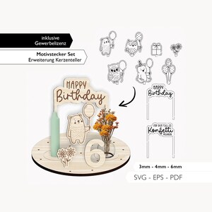 Juego de placas de vela de cumpleaños con diseño de archivo láser, extensión básica, corte láser, descarga digital, SVG, 949