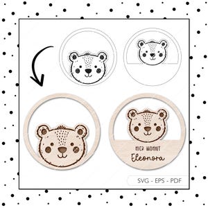 Laserbestand kinderkamer bord deurbord SVG EPS PDF deurring naambordje snijbestand beer laserbestand 683