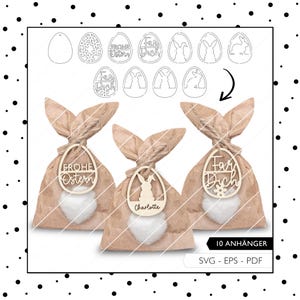 Archivo láser Etiqueta de regalo de Pascua SVG EPS PDF Etiqueta de regalo de huevo de Pascua Conejito de Pascua Corte láser Descarga digital 841