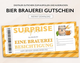 Personalisierter Gutschein Brauerei Ticket Instant Download Bier Brauerei Besichtigung Bearbeitbare Gutscheine Zum Ausdrucken Zum Ausfüllen