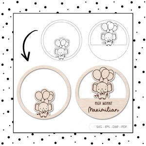 File laser per targhetta per cameretta bambini, targhetta per porta, file SVG EPS DXF, targhetta per porta con nome, file di taglio, elefante, taglio laser, download digitale v207