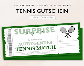 Personalisierter Gutschein Tennis Ticket PDF Download Tennisspiel Tennisgutschein Bearbeitbare Gutscheine Zum Ausdrucken Und Zum Ausfüllen