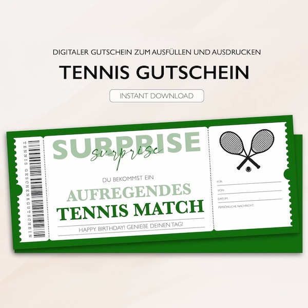 Personalized voucher tennis ticket PDF download tennis game tennis voucher editable vouchers for printing and filling out