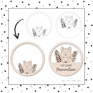 Fichier laser signe de porte de chambre d’enfant SVG EPS DXF anneau de porte plaque signalétique fichier de découpe fichier traceur de renard Laser Cut Digital Download v306