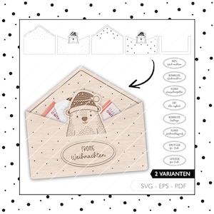 Sobre de archivo láser Regalo de dinero de Navidad SVG EPS PDF embalaje de vales oso embalaje de regalo archivo láser 708