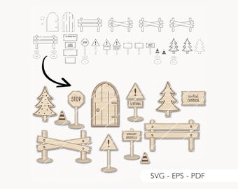 Laser file gnome door construction site SVG EPS PDF gnome construction site gnome set gnome house laser file 695