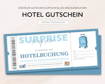 Personalisierter Gutschein Hotel Ticket PDF Download Weihnachten Hotel Reservierung Gutscheinkarte Gutscheine Zum Ausdrucken Zum Ausfüllen