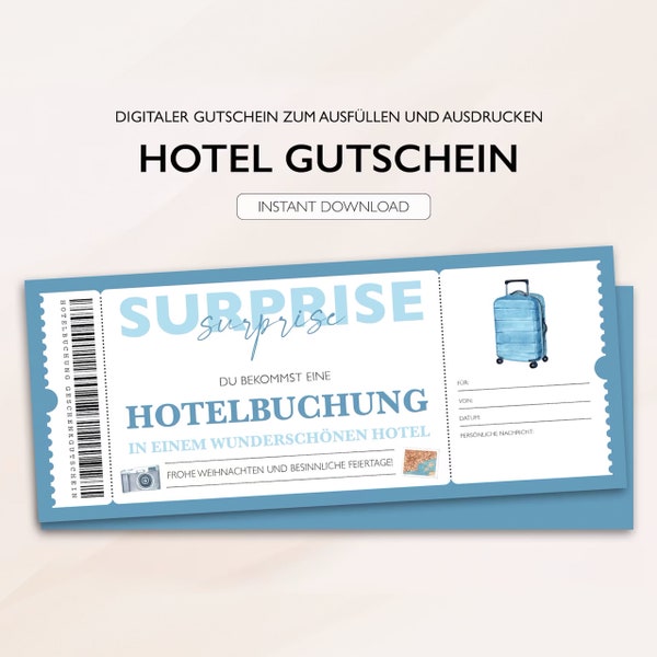 Personalisierter Gutschein Hotel Ticket PDF Download Weihnachten Hotel Reservierung Gutscheinkarte Gutscheine Zum Ausdrucken Zum Ausfüllen