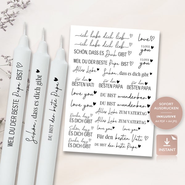 Candle tattoos Father's Day | PDF template candles water slide film I gift stick candles | Decorate candles | Printable candle tattoo