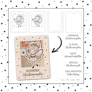 Laserbestand geld cadeau Fairy SVG EPS DXF verjaardag terug naar school Fairy Gift Card Lasergesneden digitale download v443