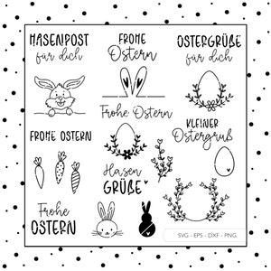Plotterdatei Frohe Ostern SVG Eps DXF PNG Vektor Plotterdateien Deutsch Schriftzug Osterhase Laserdatei Digitaler Download v86