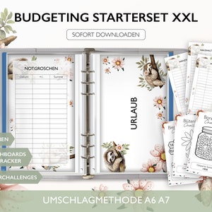 Faultier Budgetieren XXL STARTER SET - A6 A7 Umschlagmethode Budget Binder Download Challenges Budget Tracker Dashboards Deckblatt Pdf v22