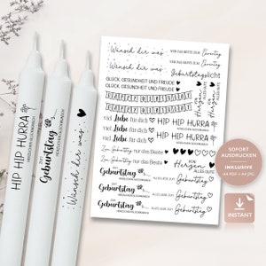 Candle tattoos birthday motif | PDF template for candles water slide film I Happy Birthday candles | Decorating candles | For printing