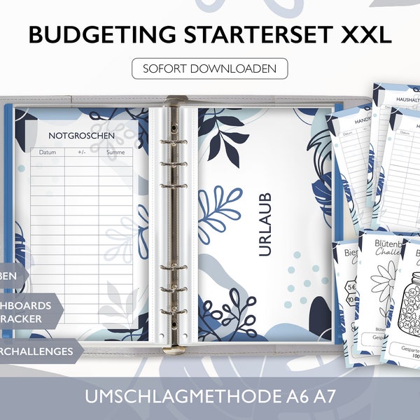 Starterset Budgetieren XXL STARTER SET - A6 A7 Umschlagmethode Budget Binder Download Challenges Budget Tracker Dashboards Deckblatt Pdf v18