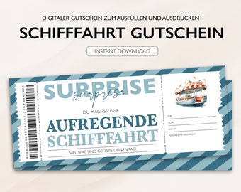 Personalisierter Gutschein Schifffahrt Ticket PDF Download Schiffstour Ausflug Bearbeitbare Gutscheine Zum Ausdrucken Und Zum Ausfüllen