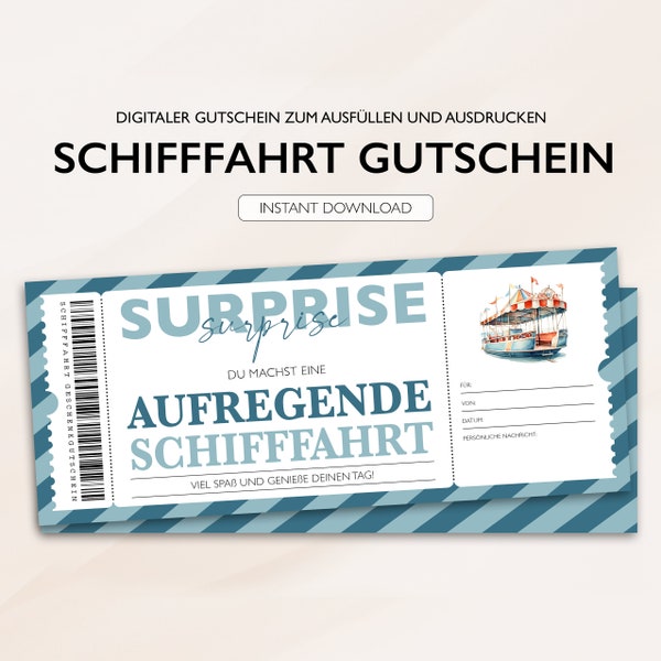 Personalisierter Gutschein Schifffahrt Ticket PDF Download Schiffstour Ausflug Bearbeitbare Gutscheine Zum Ausdrucken Und Zum Ausfüllen