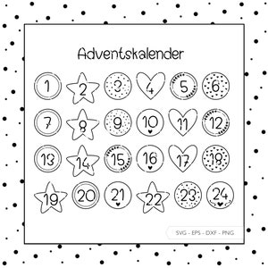 Plotterdatei Adventskalender Zahlen SVG Eps DXF PNG Vektor Herz Advent Adventskalender Zahlen Laserdatei Digitaler Download 27