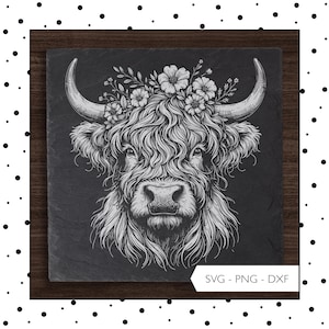 Lasergravur Highland Cow SVG DXF PNG Laserdatei Rind Geschenk Kuh Schild Schiefer Acryl Glas Laser Gravur Datei Digitaler Download v533