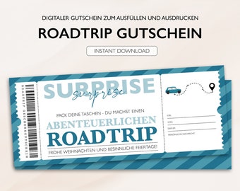 Personalisierter Gutschein Reise Ticket PDF Download Weihnachten Reisegutschein Roadtrip Gutscheine Zum Ausdrucken Und Zum Ausfüllen