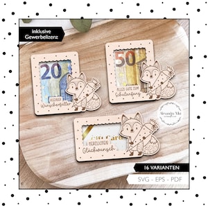 Fichier laser cadeau d'argent retour à l'école SVG porte-monnaie écolier renard carte-cadeau inscription scolaire découpe laser téléchargement numérique 989