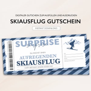 Personalisierter Gutschein Ski Ticket PDF Download Skiausflug Skireise Ski Fahren Bearbeitbare Gutscheine Zum Ausdrucken Und Zum Ausfüllen