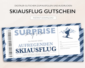 Personalisierter Gutschein Ski Ticket PDF Download Skiausflug Skireise Ski Fahren Bearbeitbare Gutscheine Zum Ausdrucken Und Zum Ausfüllen