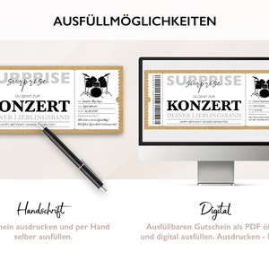 Personalisierter Gutschein Konzert Ticket PDF Download Konzertgutschein Gutscheinkarte Bearbeitbare Gutscheine Zum Ausdrucken Zum Ausfüllen zdjęcie 5