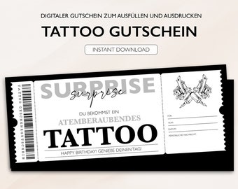 Personalisierter Gutschein Tattoo Ticket PDF Download Tattoogutschein Gutscheinkarte Bearbeitbare Gutscheine Zum Ausdrucken Zum Ausfüllen