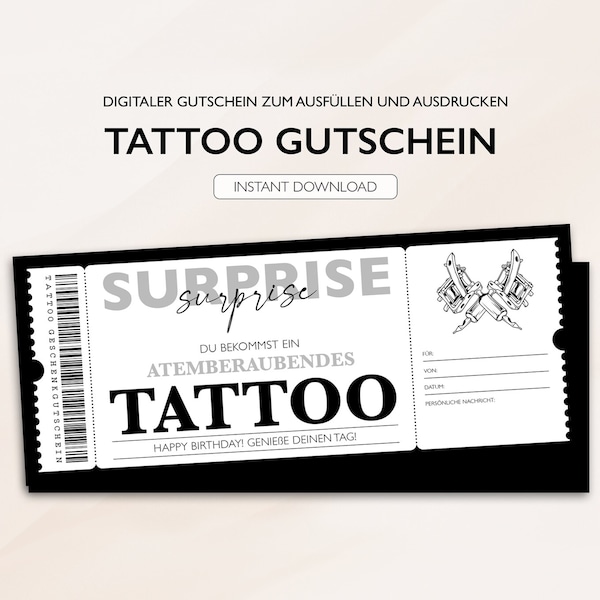 Personalisierter Gutschein Tattoo Ticket PDF Download Tattoogutschein Gutscheinkarte Bearbeitbare Gutscheine Zum Ausdrucken Zum Ausfüllen
