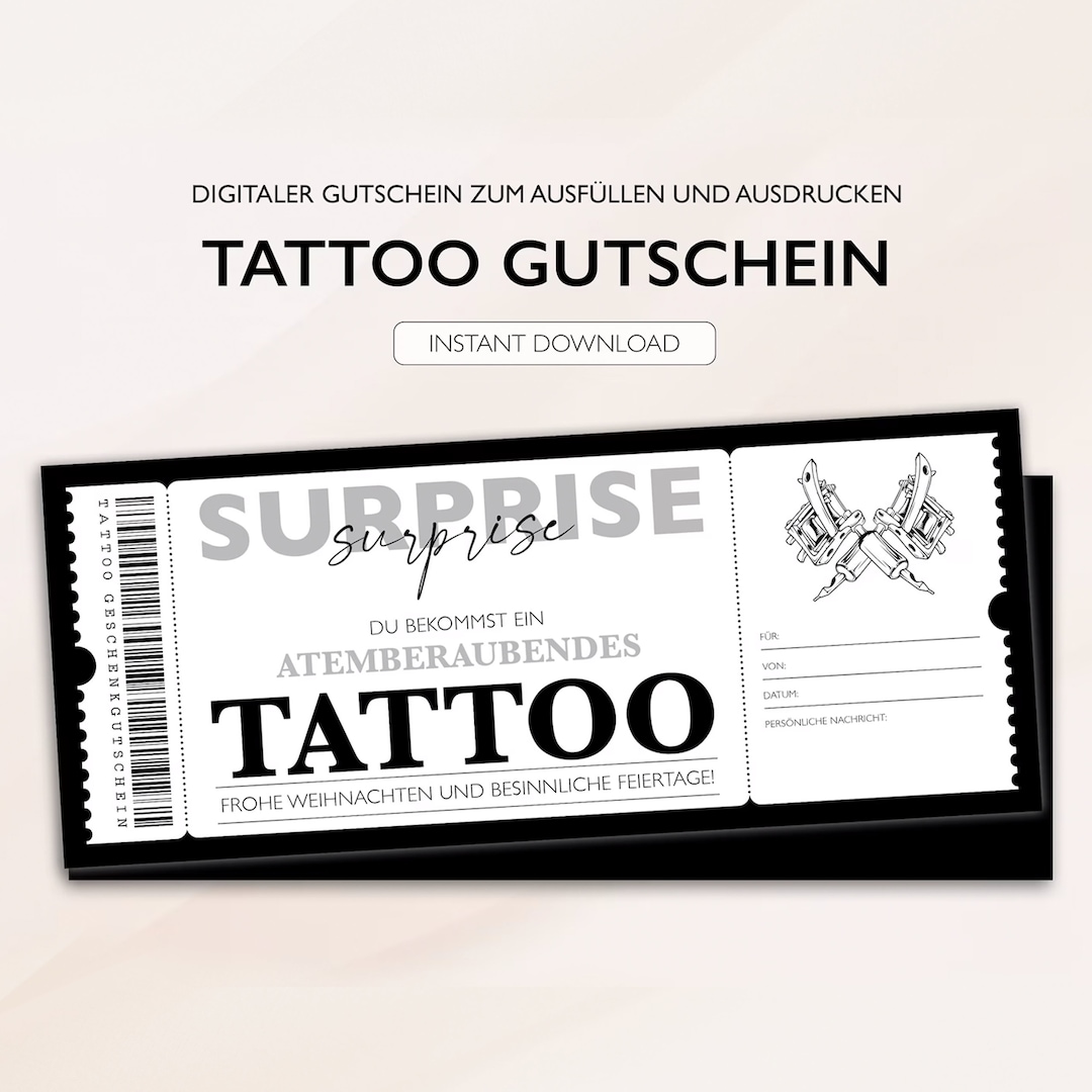 Personalisierter Gutschein Tattoo Ticket PDF Download Weihnachten