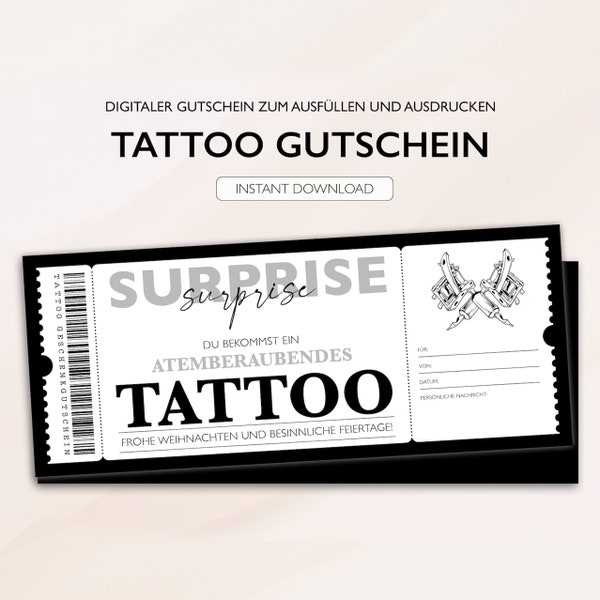 Personalisierter Gutschein Tattoo Ticket PDF Download Weihnachten Tattoogutschein Gutscheinkarte Gutscheine Zum Ausdrucken Zum Ausfüllen