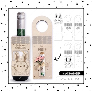 Etiqueta de garrafa de arquivo a laser Páscoa SVG EPS PDF Coelhinho da Páscoa dinheiro presente embalagem voucher corte a laser download digital 835