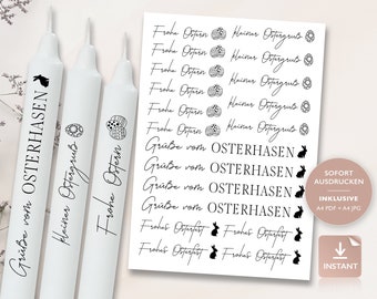 Kerzentattoos Ostern | PDF Vorlage Für Kerzen Wasserschiebefolie I Osterfest Stabkerzen | Kerzen Dekorieren |  Zum Ausdrucken