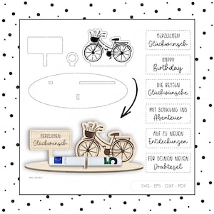 Laserdatei Geldgeschenk Fahrrad SVG EPS DXF Geburtstag Geldschein Geldhalter Geldscheinhalter Laser Cut Digitaler Download v155