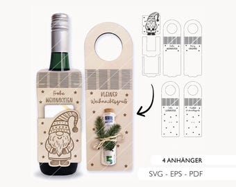 Laser file bottle tag Christmas SVG EPS PDF gnome money gift gift wrapping voucher laser cut digital download 639
