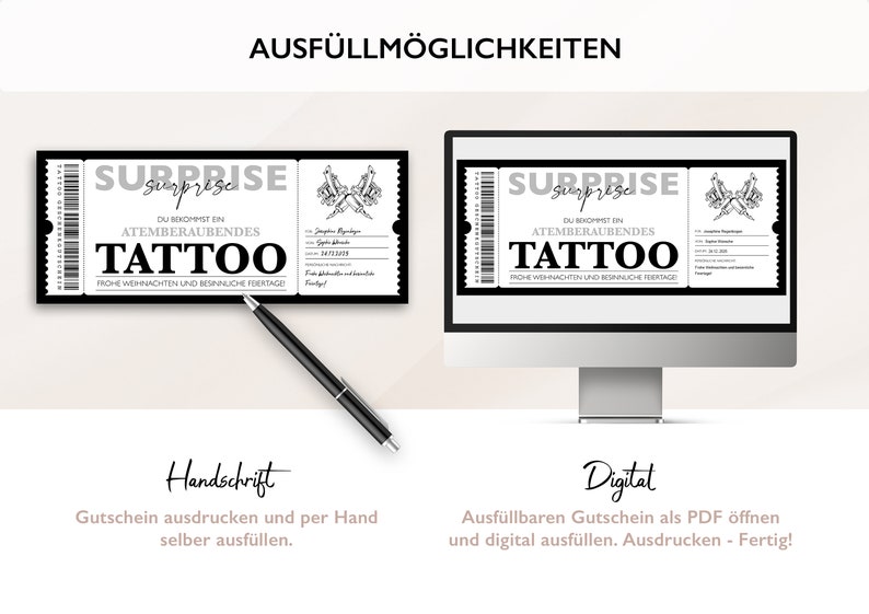 Personalisierter Gutschein Tattoo Ticket PDF Download Weihnachten Tattoogutschein Gutscheinkarte Gutscheine Zum Ausdrucken Zum Ausfüllen Bild 5