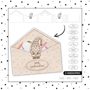 Gnomo busta file laser Regalo di soldi di Natale SVG EPS PDF voucher confezione confezione regalo file laser 709