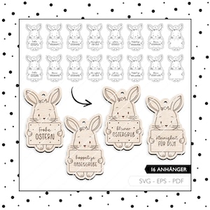 Laserdatei Ostern Geschenkanhänger SVG EPS PDF Osterhase Anhänger Hase Laser Cut Digitaler Download 906