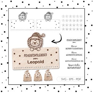 Fichier laser Calendrier de l’Avent SVG EPS PDF Noël Avent Lion Calendrier de l’Avent Numéros Laser Cut Téléchargement numérique v628