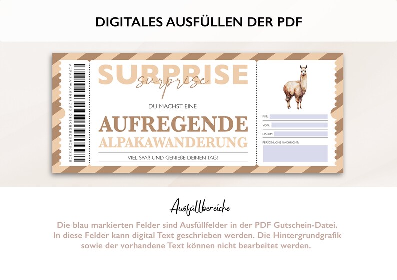 Personalized voucher alpaca hike ticket PDF download alpaca excursion editable vouchers to print out and fill out image 6
